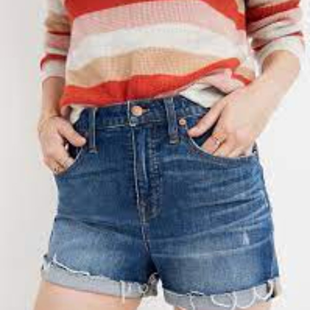 Madewell High-Rise Cut-Off Denim Blue Jean Shorts - Picture 4 of 12